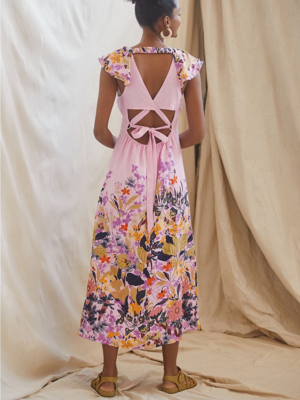Anthropologie V-neck ruffle midi dress in purple size XL - Picture 4 of 11